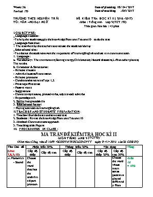 Đề kiểm tra học kỳ II môn Tiếng Anh Lớp 9 - Năm học 2016-2017 - Trường THCS Nguyễn Trãi (Có đáp án)